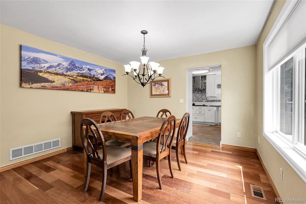 Chandelier, Dining room, Interior, Wood Texture Flooring