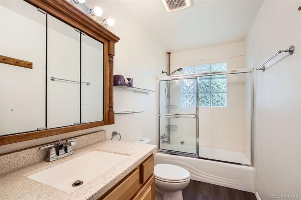 Bathroom, Glass Shower, Interior, Wood Texture Flooring