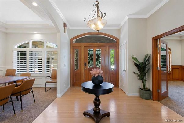 Dining room, Interior, Pendant Lights, Recessed Lighting, Wood Texture Flooring