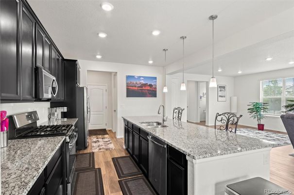 Interior, Kitchen, Pendant Lights, Recessed Lighting, Wood Texture Flooring