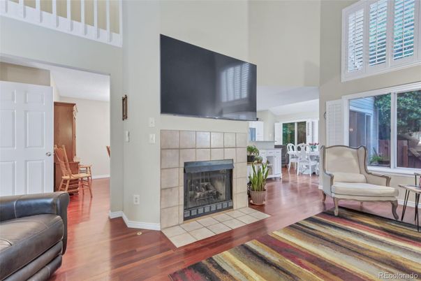 Dining room, Fireplace, Interior, Wood Texture Flooring