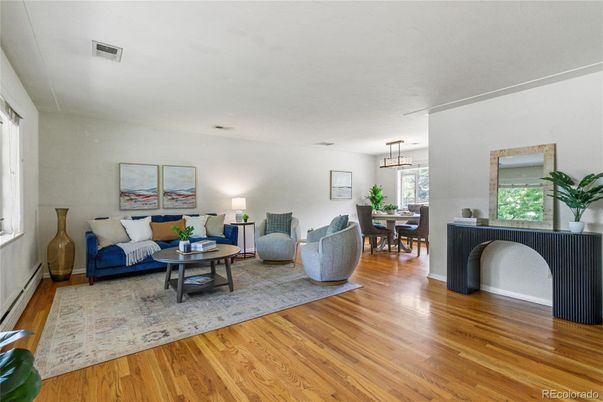Dining room, Interior, Living room, Pendant Lights, Wood Texture Flooring