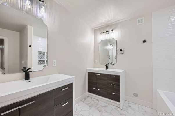 Bathroom, Dual Sink Vanities, Interior, Marble