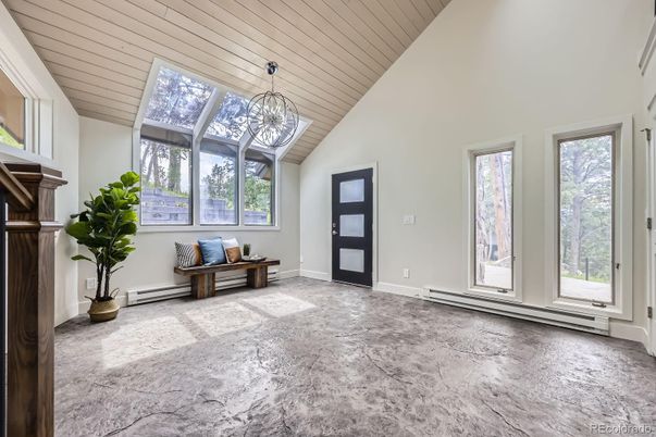 Chandelier, Interior, Pendant Lights, Sun Room, Wood Texture Flooring