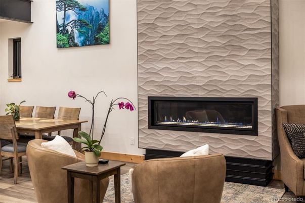Dining room, Fireplace, Interior, Living room, Wood Texture Flooring