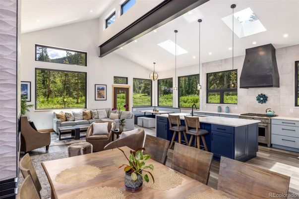 Dining room, Interior, Kitchen, Living room, Pendant Lights, Recessed Lighting, Stainless Steel Appliances, Wood Texture Flooring
