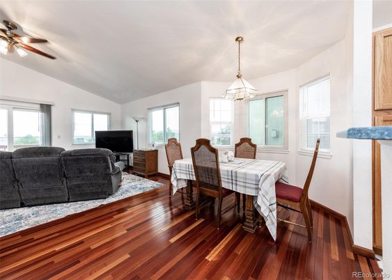 Dining room, Interior, Pendant Lights, Wood Texture Flooring