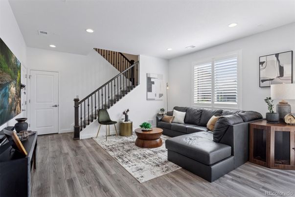 Interior, Living room, Recessed Lighting, Wood Texture Flooring