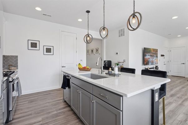Interior, Kitchen, Pendant Lights, Recessed Lighting, Wood Texture Flooring