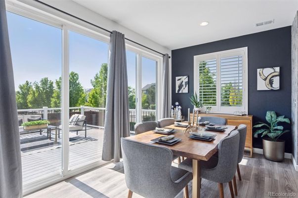 Dining room, Interior, Recessed Lighting, Wood Texture Flooring