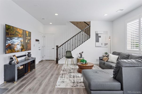 Interior, Living room, Recessed Lighting, Wood Texture Flooring