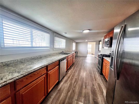 Interior, Kitchen, Stainless Steel Appliances, Wood Texture Flooring