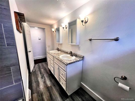 Bathroom, Dual Sink Vanities, Interior, Wood Texture Flooring