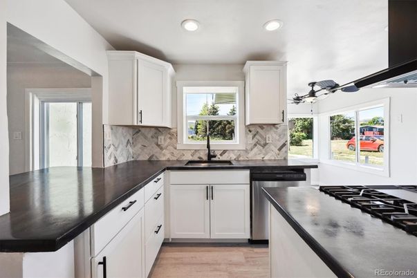 Interior, Kitchen, Recessed Lighting, Wood Texture Flooring
