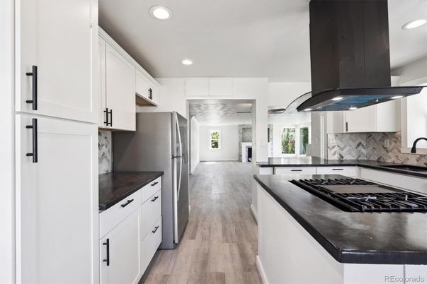 Interior, Kitchen, Recessed Lighting, Wood Texture Flooring