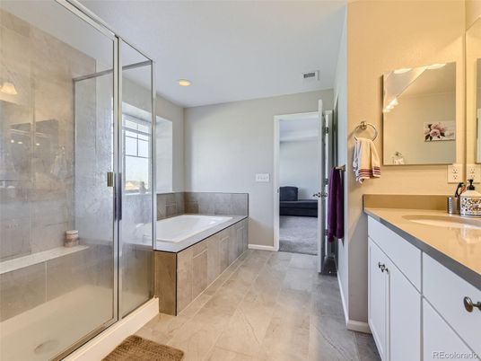 Bathroom, Dual Sink Vanities, Glass Shower, Interior, Recessed Lighting