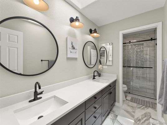 Bathroom, Dual Sink Vanities, Glass Shower, Interior, Marble