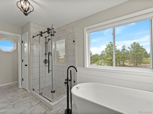 Bathroom, Free Standing Baths, Glass Shower, Interior, Marble