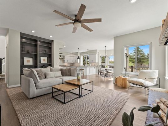 Dining room, Interior, Kitchen, Living room, Pendant Lights, Recessed Lighting, Wood Texture Flooring