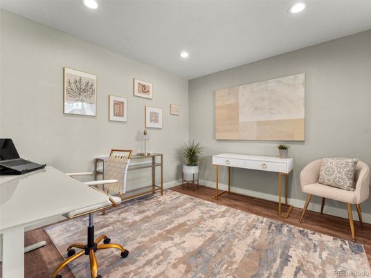 Home Office, Interior, Recessed Lighting, Wood Texture Flooring