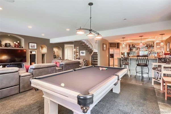 Billiard Table, Game Room, Interior, Living room, Pendant Lights, Recessed Lighting