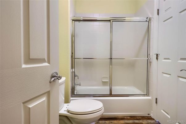 Bathroom, Glass Shower, Interior, Wood Texture Flooring