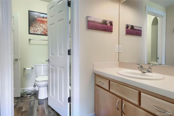 Bathroom, Interior, Tile Countertops, Wood Texture Flooring