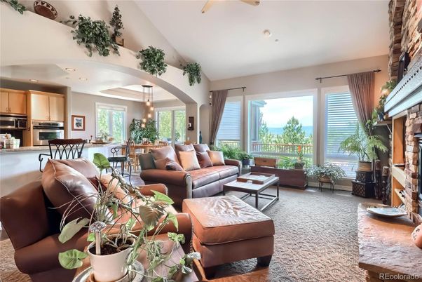 Dining room, Fireplace, Interior, Kitchen, Living room, Pendant Lights, Recessed Lighting, Stainless Steel Appliances, Water