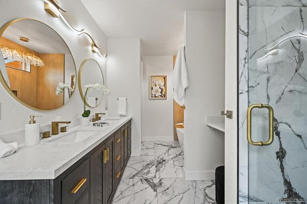 Bathroom, Dual Sink Vanities, Interior, Marble, Marble Walls