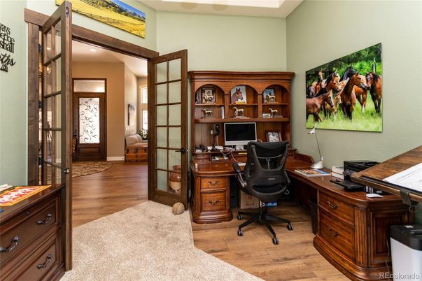 Home Office, Interior, Recessed Lighting, Wood Texture Flooring
