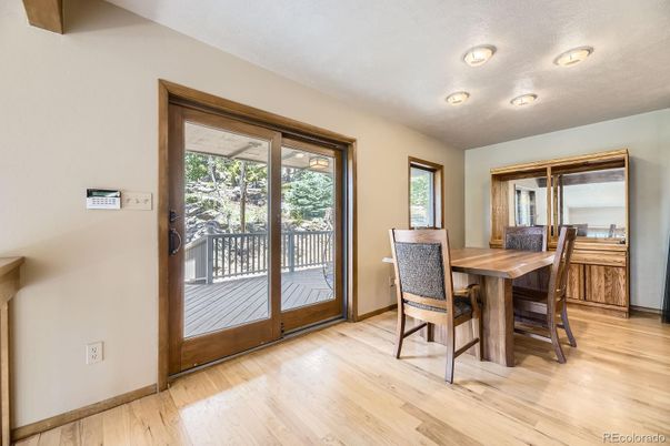 Dining room, Interior, Recessed Lighting, Wood Texture Flooring