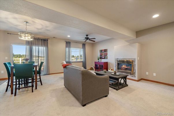 Dining room, Fireplace, Interior, Living room, Pendant Lights, Recessed Lighting