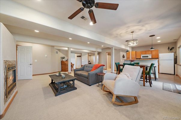 Dining room, Fireplace, Interior, Kitchen, Living room, Pendant Lights, Recessed Lighting