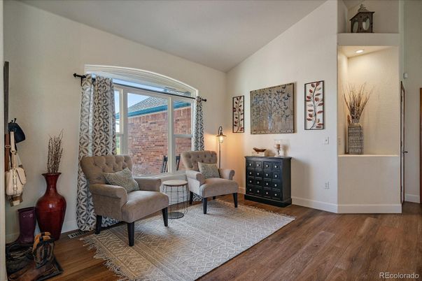 Interior, Living room, Recessed Lighting, Stone Walls, Wood Texture Flooring