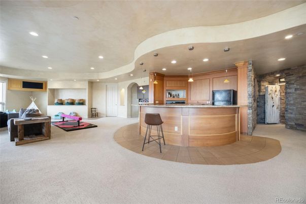 Interior, Kitchen, Pendant Lights, Recessed Lighting, Stone Walls