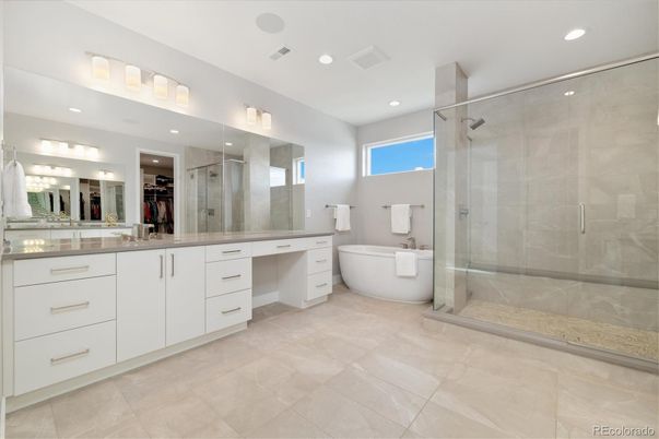 Bathroom, Free Standing Baths, Glass Shower, Interior, Recessed Lighting