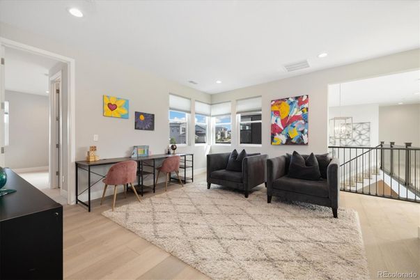 Home Office, Interior, Pendant Lights, Recessed Lighting, Wood Texture Flooring