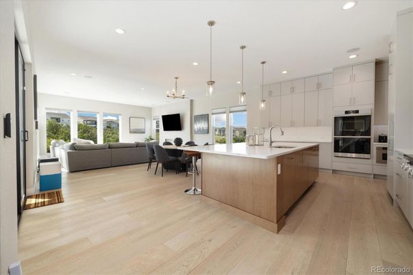 Dining room, Interior, Kitchen, Living room, Pendant Lights, Recessed Lighting, Wood Texture Flooring