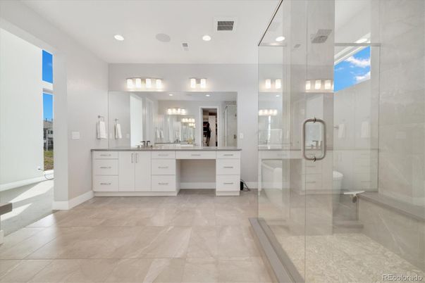Bathroom, Glass Shower, Interior, Recessed Lighting