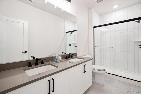 Bathroom, Dual Sink Vanities, Glass Shower, Interior, Recessed Lighting