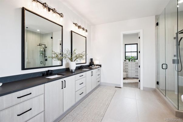 Bathroom, Dual Sink Vanities, Glass Shower, Interior