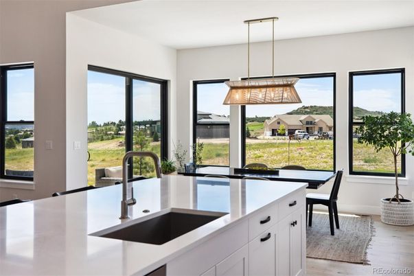 Dining room, Interior, Kitchen, Pendant Lights, Wood Texture Flooring