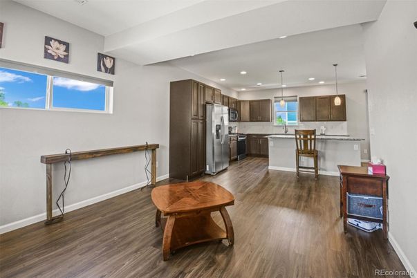 Interior, Kitchen, Pendant Lights, Recessed Lighting, Wood Texture Flooring