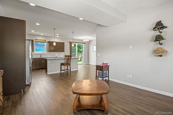 Interior, Kitchen, Pendant Lights, Recessed Lighting, Wood Texture Flooring