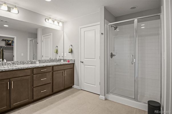 Bathroom, Dual Sink Vanities, Glass Shower, Interior, Recessed Lighting