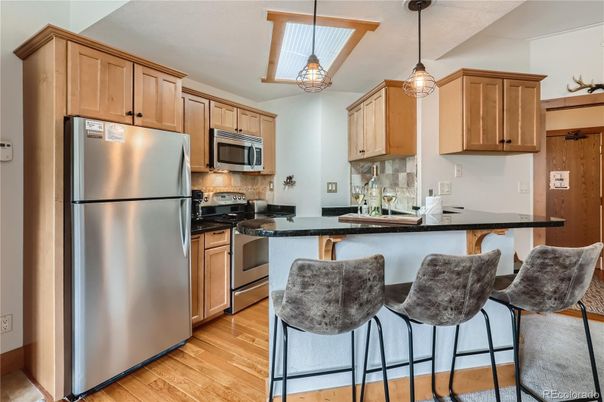 Interior, Kitchen, Pendant Lights, Stainless Steel Appliances, Wood Texture Flooring