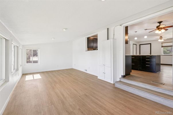 Empty room, Interior, Pendant Lights, Recessed Lighting, Wood Texture Flooring