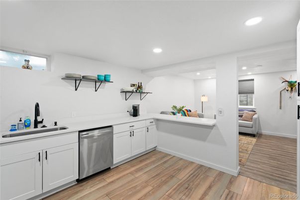 Interior, Kitchen, Recessed Lighting, Wood Texture Flooring