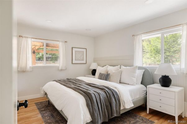Bedroom, Interior, Recessed Lighting, Wood Texture Flooring