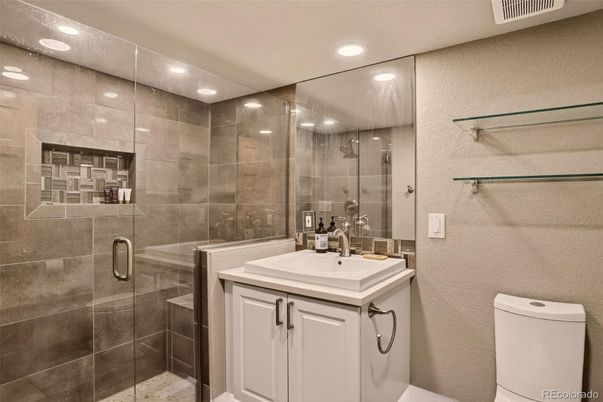 Bathroom, Glass Shower, Interior, Recessed Lighting